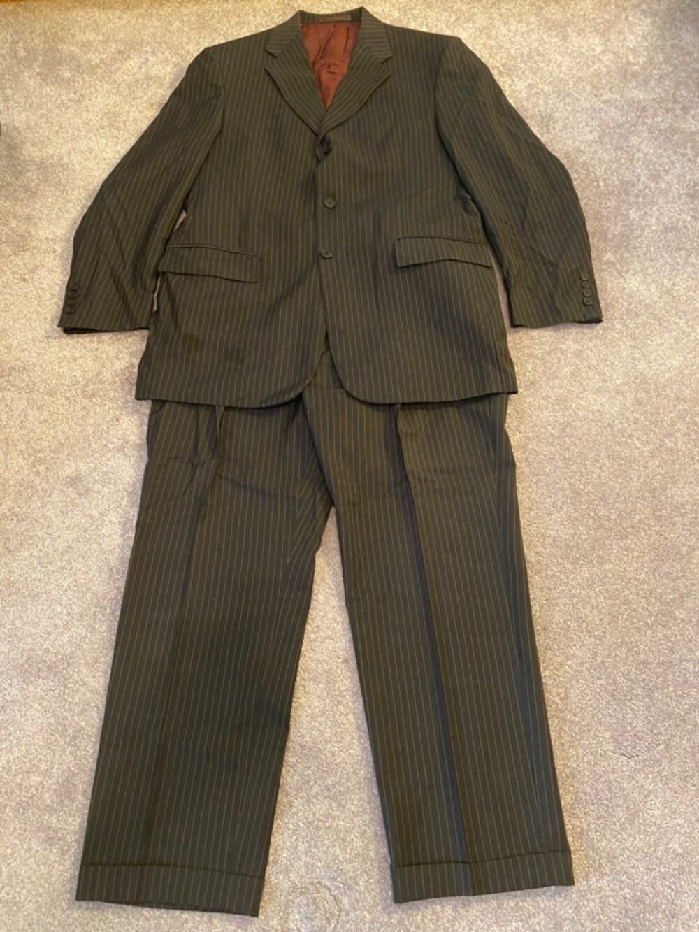 Ted Baker Endurance 42R Pinstripe Suit Jacket & Pants Two-Piece 100% Wool Gray